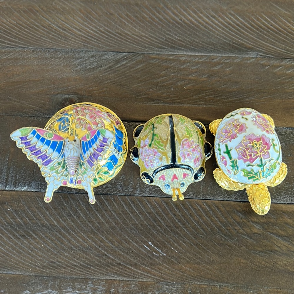 Vintage Gold Music Boxes TURTLE, BUTTERFLY AND LADYBUG